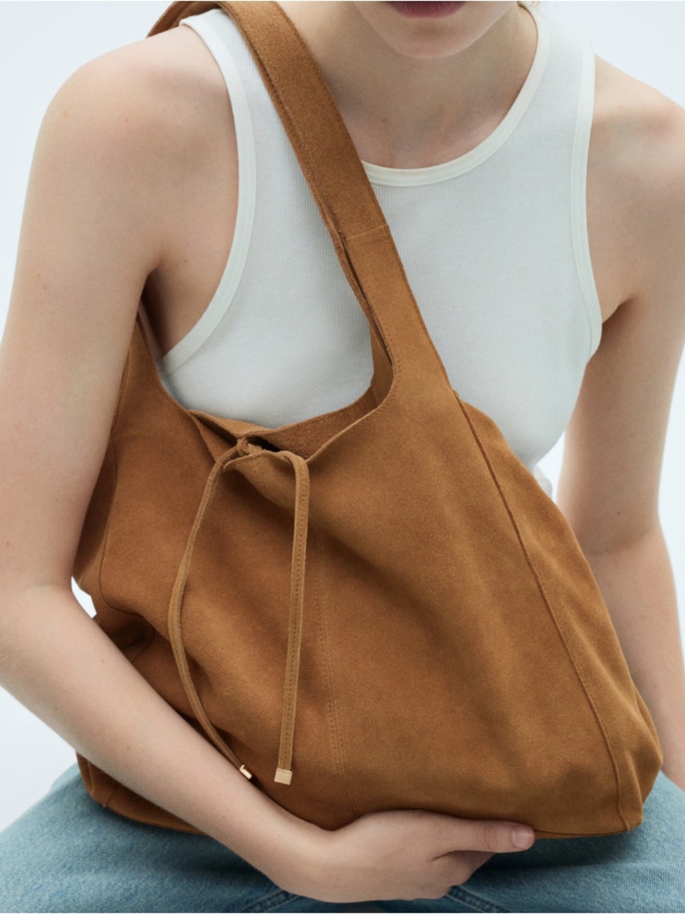 Mango Camel Suede Leather Tote Bag - Picture 2 of 9